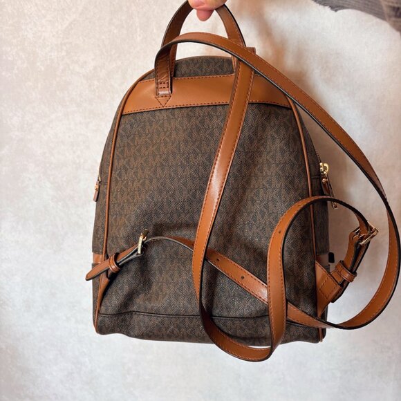Michael Kors Rhea Zip Signature Backpack Monogram Snake Print Brown/Black Medium - Picture 5 of 12